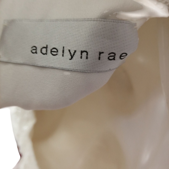 Adelyn Rae White Embroidered Lace Midi Dress Women’s Puff Sleeve V-Neck Cocktail - Picture 3 of 9
